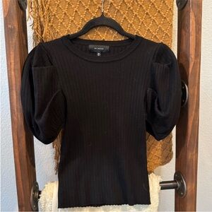 En Saison Black Puff Sleeve Short Sleeve Sweater